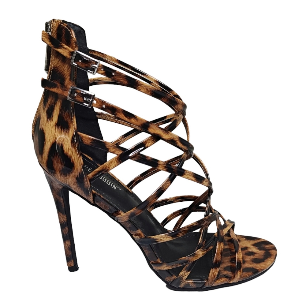 Cape Robbin Percy Leopard Strappy Gladiator Sandals Stiletto Heels